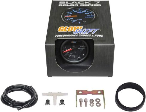 GlowShift Black 7 Color 45 Psi Turbo Boost/Vacuum Cauge Kit - يشمل خرطوم ميكانيكي و T- الطلب الأسود - عدسة صافية - للسيارات - 2-1/16 "52 ملم in Saudi Arabia