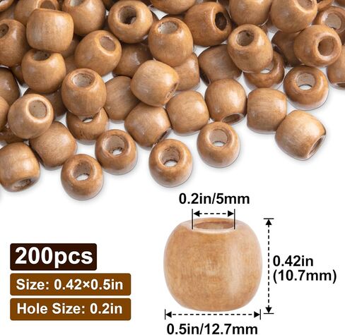 300pcs Large Hole Wooden Craft Beads, 5 Colors Natural Wood Beads for Hair, 9 x 10 mm Vintage Loose Spacer Round Jewelry DIY Beads for Macrame, Bracelets, Handmade Decor in Saudi Arabia