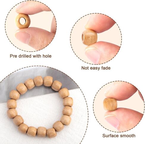 300pcs Large Hole Wooden Craft Beads, 5 Colors Natural Wood Beads for Hair, 9 x 10 mm Vintage Loose Spacer Round Jewelry DIY Beads for Macrame, Bracelets, Handmade Decor in Saudi Arabia