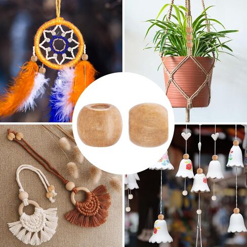 300pcs Large Hole Wooden Craft Beads, 5 Colors Natural Wood Beads for Hair, 9 x 10 mm Vintage Loose Spacer Round Jewelry DIY Beads for Macrame, Bracelets, Handmade Decor in Saudi Arabia