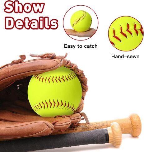 12 Pack Sports Practice Softballs, 11 Inch Slow Pitch Official Size and Weight Softballs, Unmarked Leather Covered Training Ball for Games, Practice and Training in Kuwait