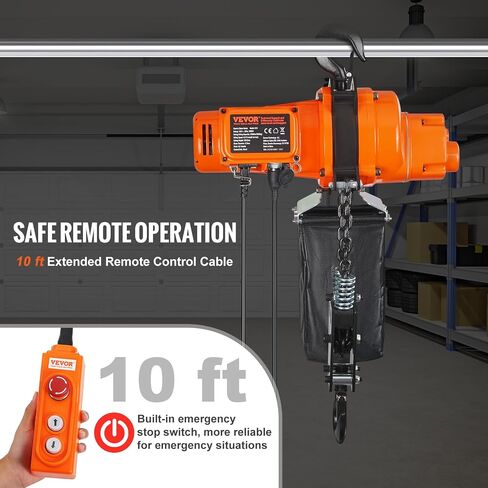 VEVOR Electric Chain Hoist, 2200 lbs Load, 20 ft Lifting Height, 120V, Single Phase Overhead Crane with Chain, 328 ft Wireless & 15 ft Wired Remote Control for Garage, Shop, and Home in Saudi Arabia