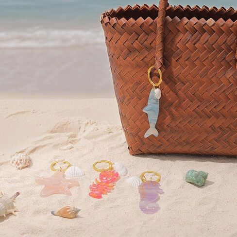 Ocean Starfish and Shell Keychain, Pink Pearl with Gold Accents in Kuwait