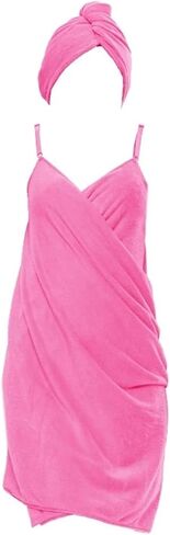 2 Pcs Set Women Camisole Shower Dress Sexy Backless Absorbent Wearable Bath Towel Suspenders Nightdress Dress in Kuwait
