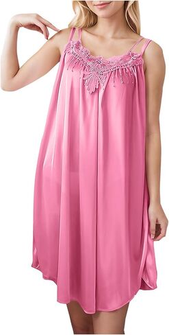 Sinzelimin Women's Sexy Sling Nightdress Loose Casual Comfy Sleep Dresses Mid-Calf Sleepshirts Ladies Summer Home Pajamas in Kuwait