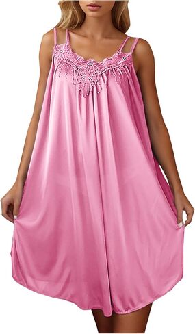 Sinzelimin Women's Sexy Sling Nightdress Loose Casual Comfy Sleep Dresses Mid-Calf Sleepshirts Ladies Summer Home Pajamas in Kuwait
