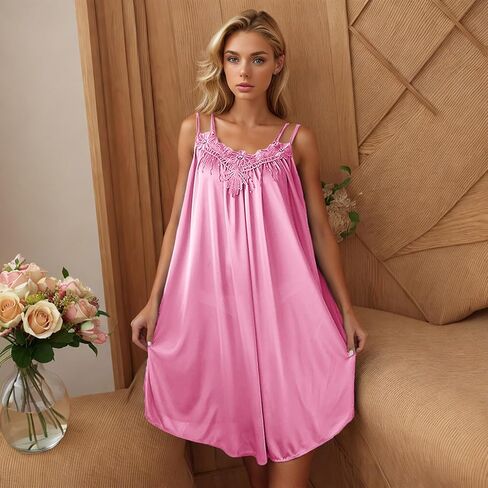 Sinzelimin Women's Sexy Sling Nightdress Loose Casual Comfy Sleep Dresses Mid-Calf Sleepshirts Ladies Summer Home Pajamas in Kuwait