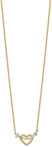 Solid 14k Yellow Gold Two Toned Diamond-cut Heart and Arrow Necklace Chain 17" (Width = 15mm) in Saudi Arabia