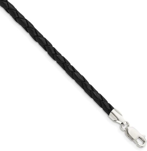 925 Sterling Silver 4mm Black Cord Leather Necklace 16 "to 20" in Saudi Arabia
