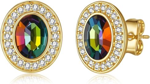 EVEVIC Austrian Crystal Halo Oval Stud Earrings for Women Trendy,14k Gold Plated Hypoallergenic Earring Jewelry Gift in Saudi Arabia