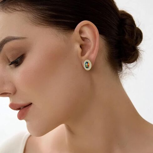 EVEVIC Austrian Crystal Halo Oval Stud Earrings for Women Trendy,14k Gold Plated Hypoallergenic Earring Jewelry Gift in Saudi Arabia