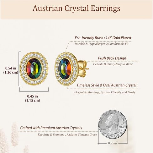 EVEVIC Austrian Crystal Halo Oval Stud Earrings for Women Trendy,14k Gold Plated Hypoallergenic Earring Jewelry Gift in Saudi Arabia