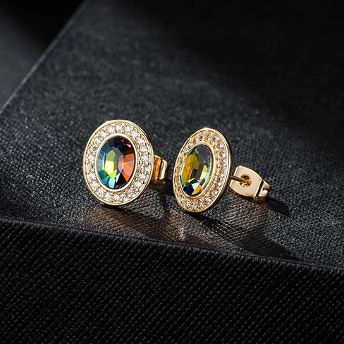 EVEVIC Austrian Crystal Halo Oval Stud Earrings for Women Trendy,14k Gold Plated Hypoallergenic Earring Jewelry Gift in Saudi Arabia