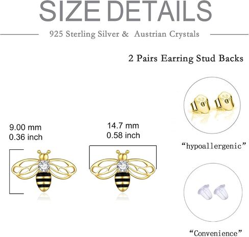 925 Sterling Silver Bee Strains Gold Pumblebee Bumblebee Stud Arrings Jewelery Higds for Women in Kuwait