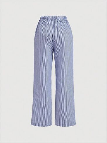 OYOANGLE Women's Striped Wide Leg Pants Drawstring Waist Straight Leg Trousers Lounge Pants in Saudi Arabia