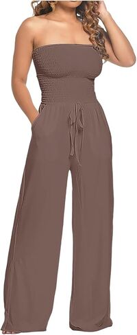jixiang blourless rompers for Women Summer Summer Summertists Beleted Belesuits wide top top ompits romper with wickets in Kuwait