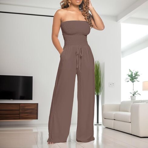 jixiang blourless rompers for Women Summer Summer Summertists Beleted Belesuits wide top top ompits romper with wickets in Kuwait