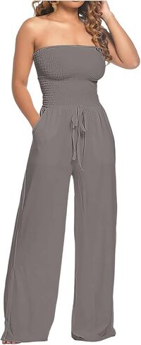 jixiang blourless rompers for Women Summer Summer Summertists Beleted Belesuits wide top top ompits romper with wickets in Kuwait