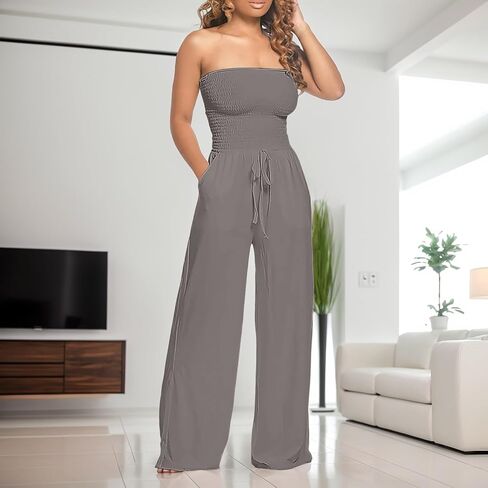 jixiang blourless rompers for Women Summer Summer Summertists Beleted Belesuits wide top top ompits romper with wickets in Kuwait