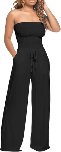 jixiang blourless rompers for Women Summer Summer Summertists Beleted Belesuits wide top top ompits romper with wickets in Kuwait