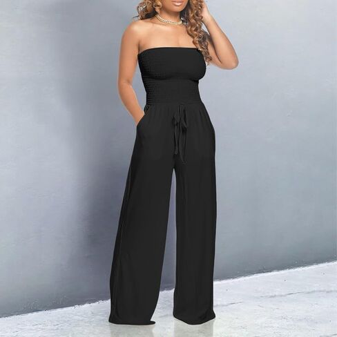jixiang blourless rompers for Women Summer Summer Summertists Beleted Belesuits wide top top ompits romper with wickets in Kuwait