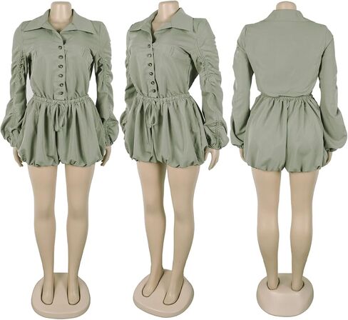 Summer Rompers for Women One Piece Tshirt Long Sleeve Button Drawstring Short Jumpsuits Overalls Outfits in Saudi Arabia