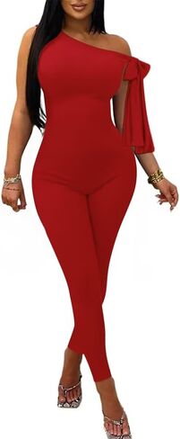 Women Sexy One Shoulder Bandage Sleeveless Bodycon Jumpsuit Romper Clubwear One Piece Outfits in Kuwait