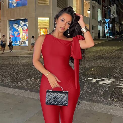Women Sexy One Shoulder Bandage Sleeveless Bodycon Jumpsuit Romper Clubwear One Piece Outfits in Kuwait