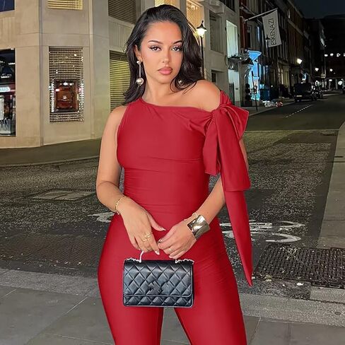 Women Sexy One Shoulder Bandage Sleeveless Bodycon Jumpsuit Romper Clubwear One Piece Outfits in Kuwait