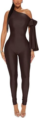 Women Sexy One Shoulder Bandage Sleeveless Bodycon Jumpsuit Romper Clubwear One Piece Outfits in Saudi Arabia
