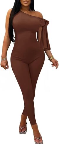 Women Sexy One Shoulder Bandage Sleeveless Bodycon Jumpsuit Romper Clubwear One Piece Outfits in Saudi Arabia