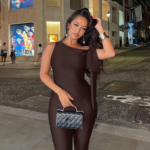Women Sexy One Shoulder Bandage Sleeveless Bodycon Jumpsuit Romper Clubwear One Piece Outfits in Saudi Arabia
