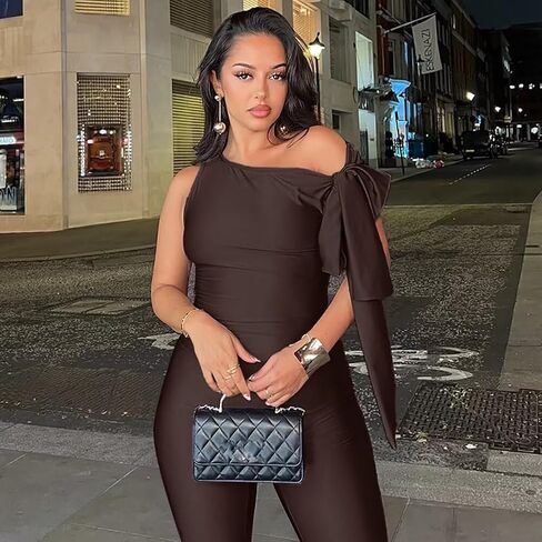 Women Sexy One Shoulder Bandage Sleeveless Bodycon Jumpsuit Romper Clubwear One Piece Outfits in Saudi Arabia