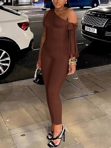 Women Sexy One Shoulder Bandage Sleeveless Bodycon Jumpsuit Romper Clubwear One Piece Outfits in Saudi Arabia