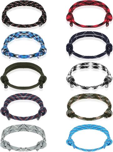10pcs Colorful Handmade Braided Bracelets for Mens, Paracord Friendship Bracelet, Summer Beach Adjustable Size(10 Colors) in Saudi Arabia