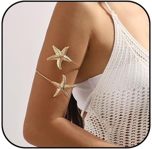 Gold Starfish Arm Cuff for Women Upper Arm Cuff Open Bangle Bracelets Boho Summer Beach Sea Shell Conch Horse Pearl Statement Bracelet in Kuwait
