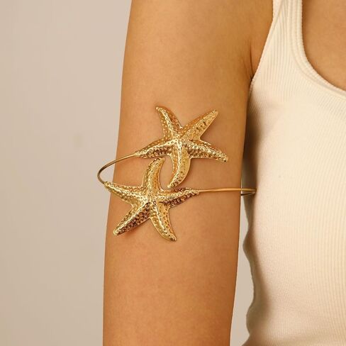 Gold Starfish Arm Cuff for Women Upper Arm Cuff Open Bangle Bracelets Boho Summer Beach Sea Shell Conch Horse Pearl Statement Bracelet in Kuwait