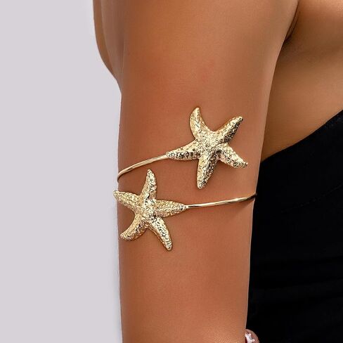 Gold Starfish Arm Cuff for Women Upper Arm Cuff Open Bangle Bracelets Boho Summer Beach Sea Shell Conch Horse Pearl Statement Bracelet in Kuwait