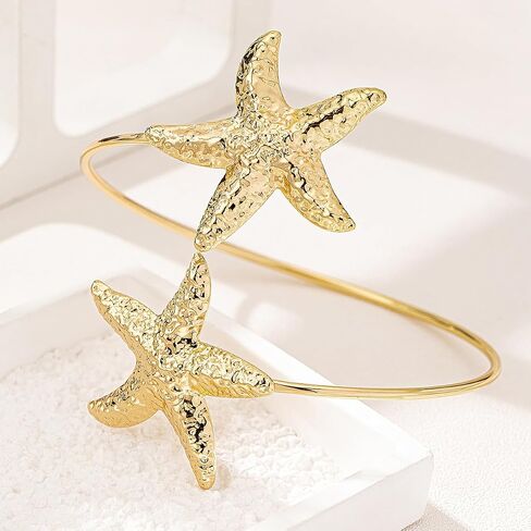 Gold Starfish Arm Cuff for Women Upper Arm Cuff Open Bangle Bracelets Boho Summer Beach Sea Shell Conch Horse Pearl Statement Bracelet in Kuwait