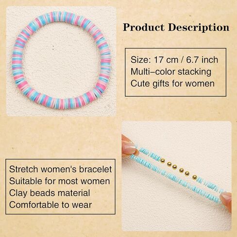 Friendship Bracelets Beaded Stretch Bracelets for Women Stackable Clay Bead Boho Bracelet Bulk Beach Summer Cute Jewelry Set in Saudi Arabia