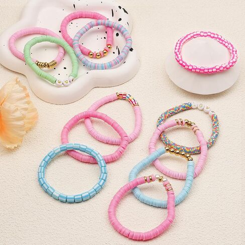 Friendship Bracelets Beaded Stretch Bracelets for Women Stackable Clay Bead Boho Bracelet Bulk Beach Summer Cute Jewelry Set in Saudi Arabia
