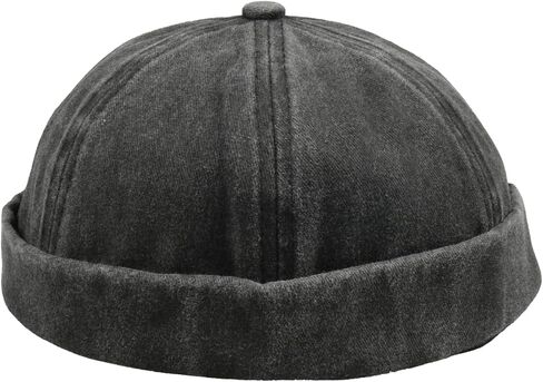 Washed Cotton Docker Cap, Unisex Brimless, Rolled Cuffed Men Skull Beanie, Harbour Pigment Dyed Hat in Kuwait