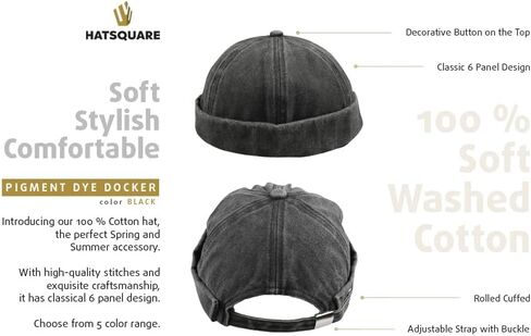 Washed Cotton Docker Cap, Unisex Brimless, Rolled Cuffed Men Skull Beanie, Harbour Pigment Dyed Hat in Kuwait