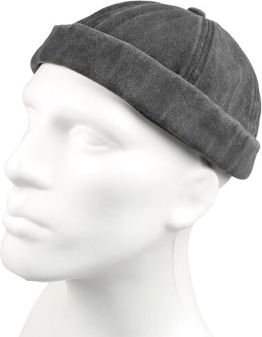 Washed Cotton Docker Cap, Unisex Brimless, Rolled Cuffed Men Skull Beanie, Harbour Pigment Dyed Hat in Kuwait