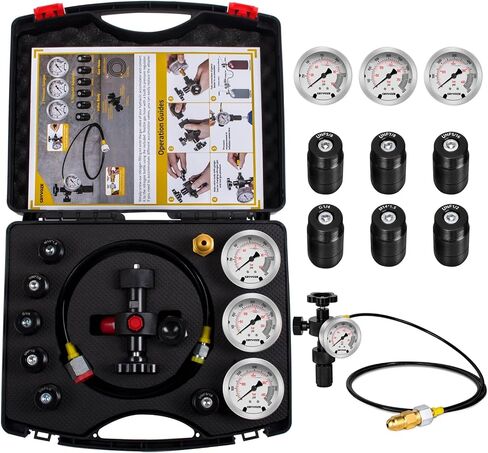 Hydraulic Pressure Test Kit with 5 Gauges(10/100/250/400/600bar) 13 Test Couplings 14 Tee Connectors 5 Test Hoses, Hydraulic Nitrogen Gauge Tester Set for Excavator Construction Machinery Mine in Kuwait