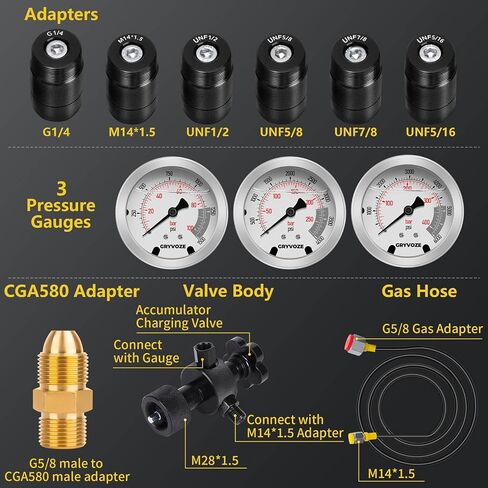 Hydraulic Pressure Test Kit with 5 Gauges(10/100/250/400/600bar) 13 Test Couplings 14 Tee Connectors 5 Test Hoses, Hydraulic Nitrogen Gauge Tester Set for Excavator Construction Machinery Mine in Kuwait