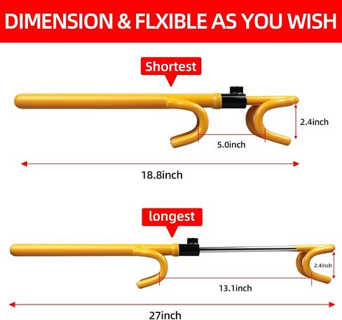 Steering Wheel Lock,Heavy Duty Anti-Theft Car Device with Double Hooks Design for Enhanced Vehicle Protection,Adjustable Length Locking with 2 Keys Universal Fit (Yellow) in Saudi Arabia