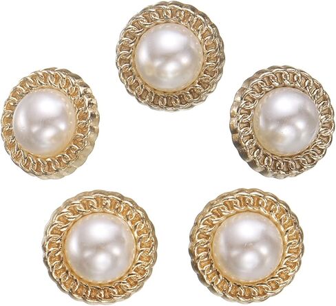HARFINGTON 5pcs 40L Pearl Gold Metal Sewing Buttons 25mm 1" Round Women Coat Buttons with Plastic Shank Replacement DIY Button for Sewing Clothing Sweater Decoration Craft, #2 in Kuwait