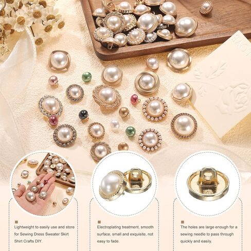 Harfington 5pcs 40l Pearl Gold Metal Metal Buttons 25mm 1 "Round Women Coat Buttons with Blastic Shank Butting DIY Button لخياطة ملابس السترة سترة ، #2 in Saudi Arabia