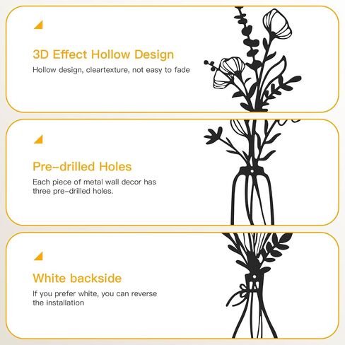 3PICE MODERT Rustic Metal Flower Wall Art - النحت البسيط الأنيق لديكور الجدار المنزلي (غرفة المعيشة ، غرفة نوم ، غرفة طعام) in Saudi Arabia